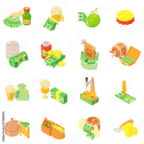 Alcohol business icons set. Isometric set of 16 alcohol business vector icons for web isolated on white background