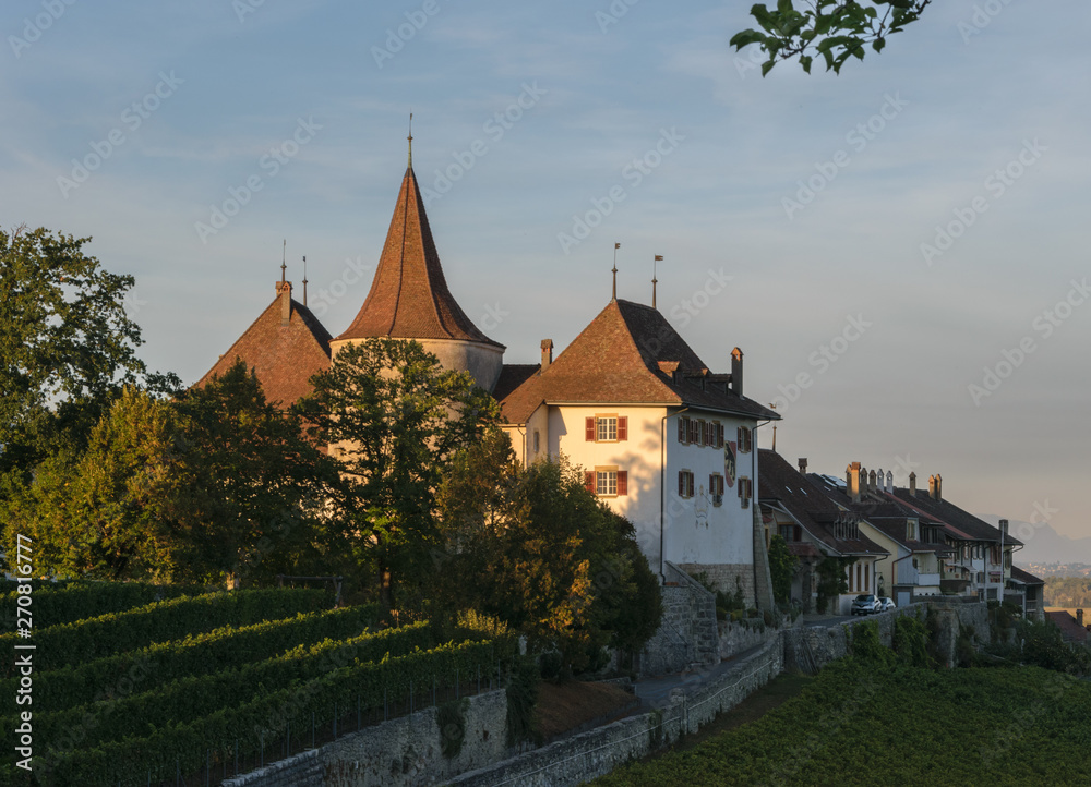 Blick auf das Schloss Erlach, Schweiz
