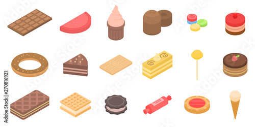 Confectionery icons set. Isometric set of confectionery vector icons for web design isolated on white background