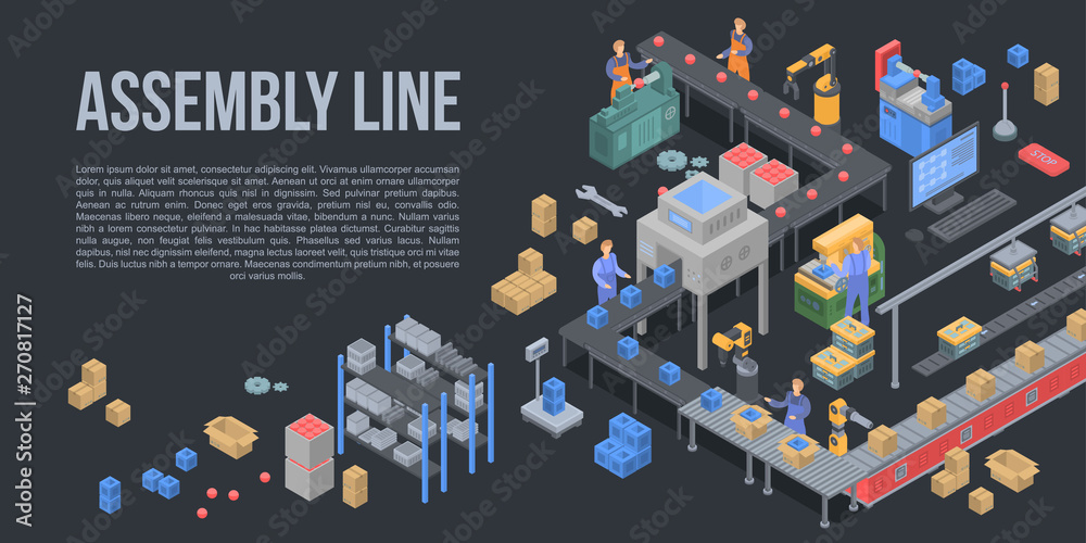 © ylivdesign - Assembly line factory concept background. Isometric illustration of assembly line factory vector concept background for web design © ylivdesign - Assembly line factory concept background. Isometric illustration of assembly line factory vector concept background for web design