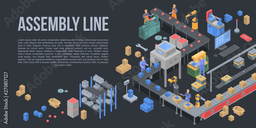 Assembly line factory concept background. Isometric illustration of assembly line factory vector concept background for web design photo