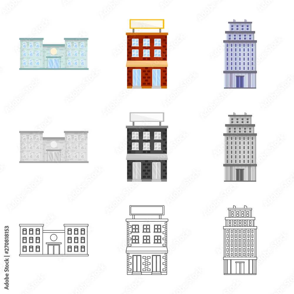 Vector illustration of municipal and center symbol. Collection of municipal and estate   vector icon for stock.