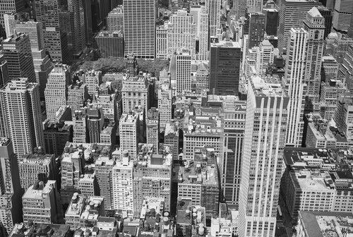 Black and white aerial view Manhattan  New York City  USA.