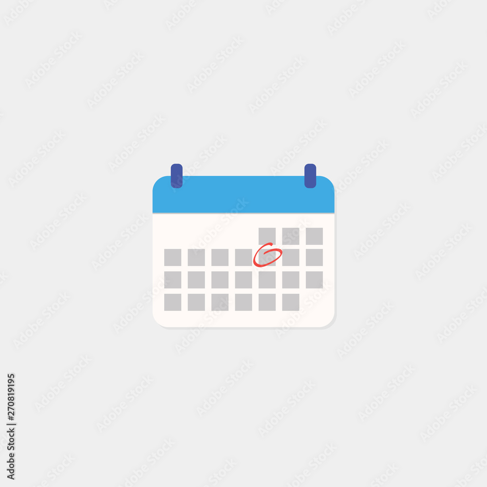 Vector calendar icon with blue header and circled date. Useful for schedule, plans and journals. - Vector Vector calendar icon with blue header and circled date. Useful for schedule, plans and journals. - Vector