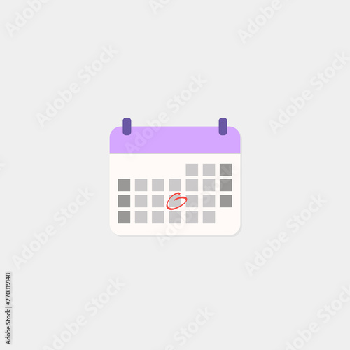 Vector calendar icon in American with purple header and circled date. Useful for schedule, plans and journals. - Vector
