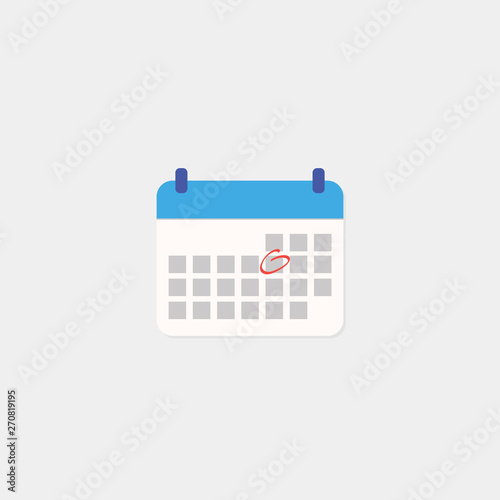 Vector calendar icon with blue header and circled date. Useful for schedule, plans and journals. - Vector