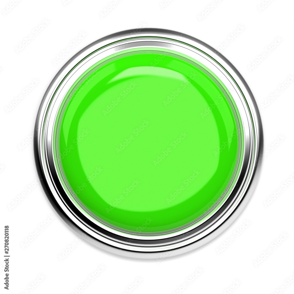 Green push button. Alarm sign, top view. 3d rendering illustration isolated Green push button. Alarm sign, top view. 3d rendering illustration isolated