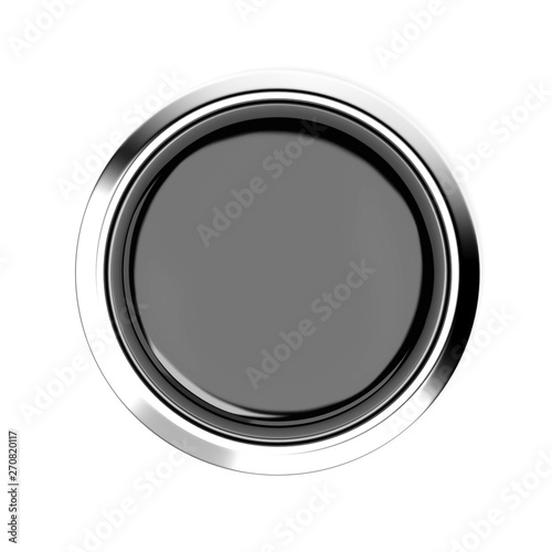 Black push button. Alarm sign, top view. 3d rendering illustration isolated