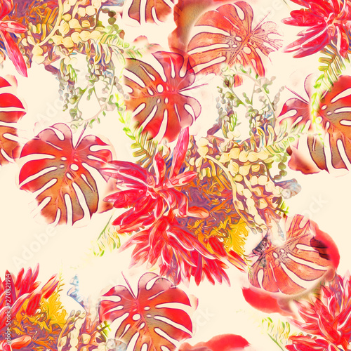 Exotic floral seamless pattern
