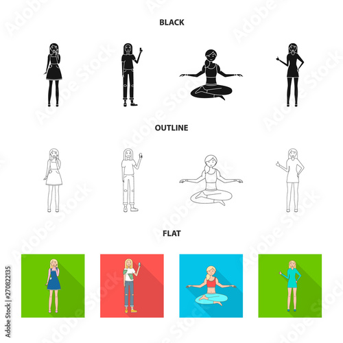 Vector illustration of posture and mood icon. Collection of posture and female vector icon for stock.