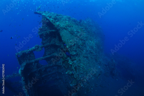 Libety wreck, underwater world, artificial reef. Clear blue sea. Tulamben, Bali, Indonesia.  © diveivanov