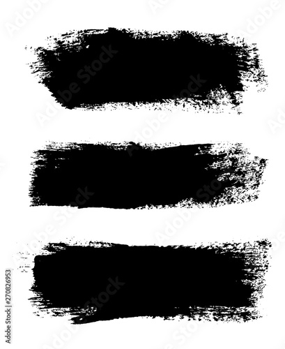 Brush strokes set, isolated white background. Black paint brush. Grunge texture stroke line. Art ink dirty design. Border artistic shape, paintbrush element. Brushstroke graphic. Vector illustration