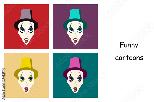 assembly of flat icons on theme funny clowns mime