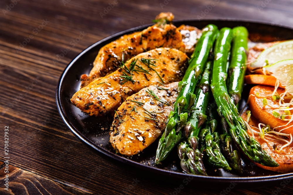 Grilled chicken strips and vegetables Grilled chicken strips and vegetables