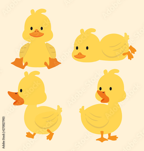 Obraz na płótnie Cute yellow ducks cartoon set