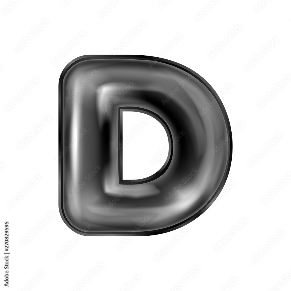Black latex inflated alphabet symbol, isolated letter D Black latex inflated alphabet symbol, isolated letter D