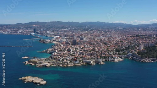 Endoume neighborhood Marseille aerial view France sunny day mediterranean city, residential coastal area photo
