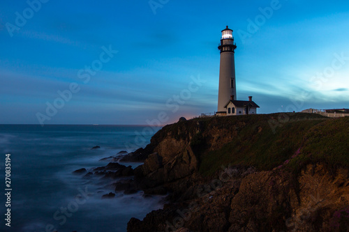 Pigeon Point Lighthouse in California at night 