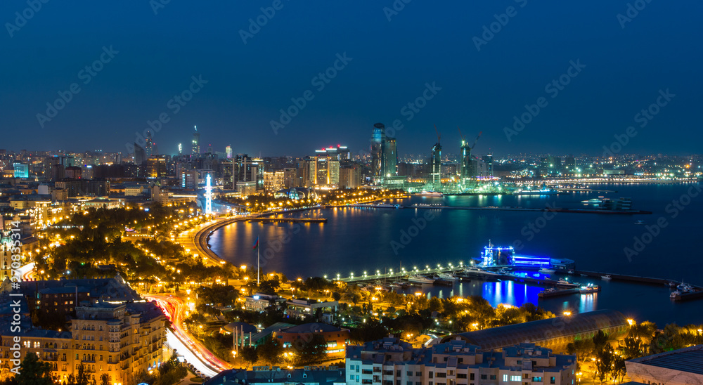 Fototapeta premium Night panorama in Baku, Azerbaijan