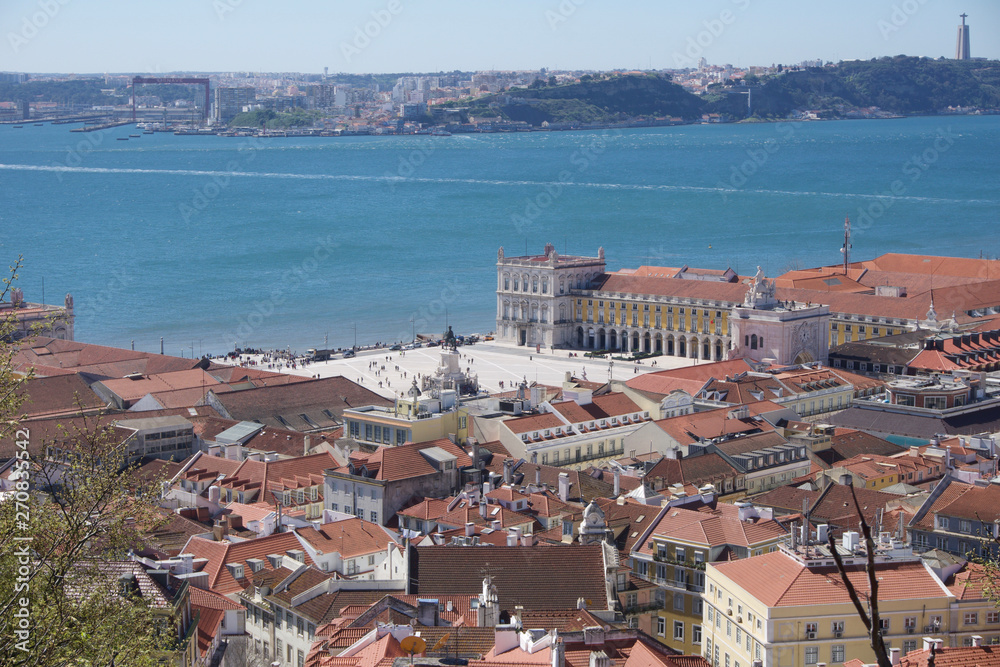 Lisbon city views of red rooftops from castle