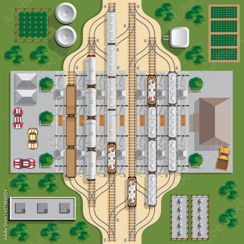 Railroad station. View from above. Vector illustration.