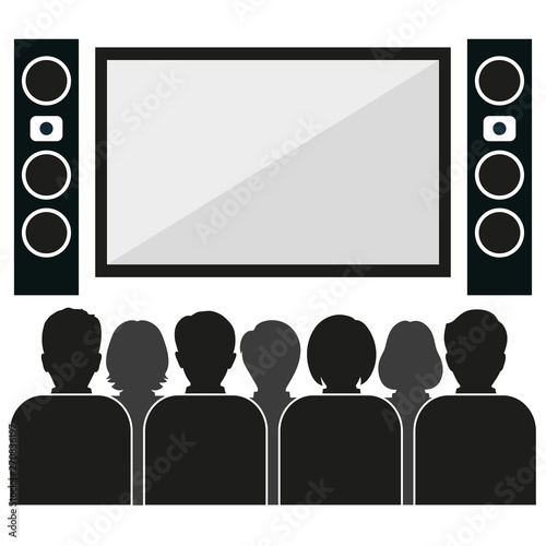 home cinema icon. Trendy modern flat linear home cinema icon on white background with people