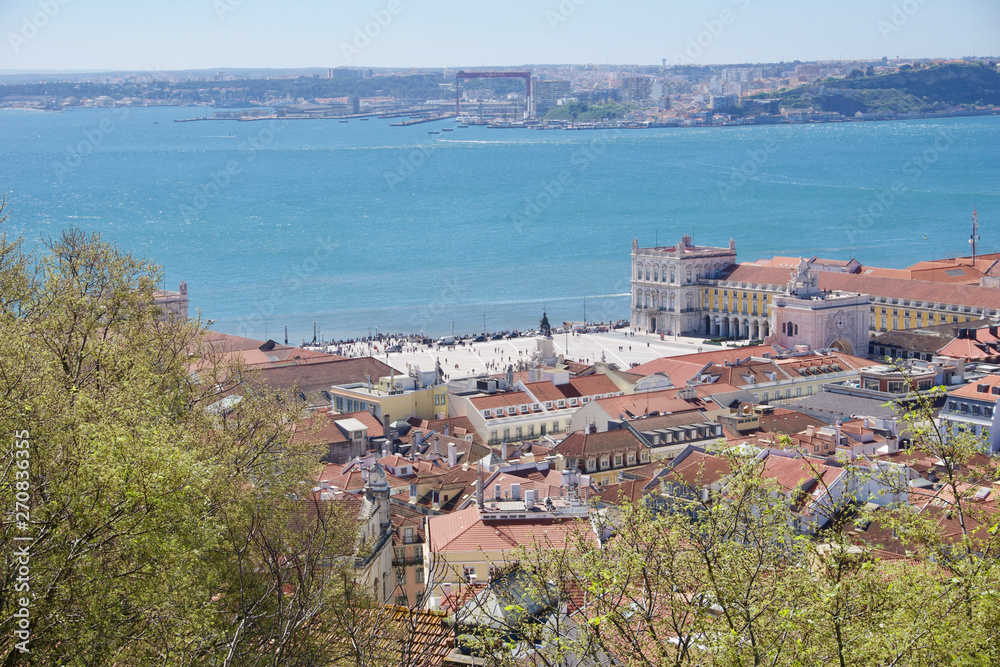 Lisbon city views of red rooftops from castle