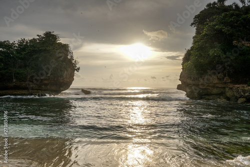 Beautiful landscape of Batu Bengkung Beach in Malang, East Java, Indonesia. Scenic view of beach