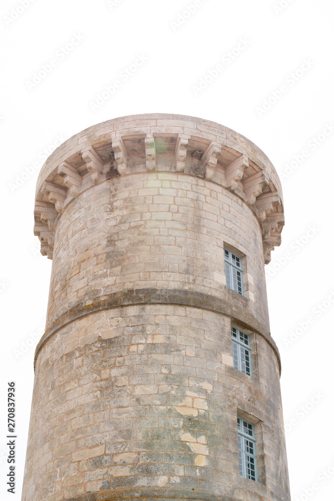 medieval tower of Phare des Baleines situated at Ile de Re, France lighthouse whales