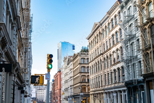 New York City street view with old historic buildings in the SoHo neighborhood of Manhattan © deberarr