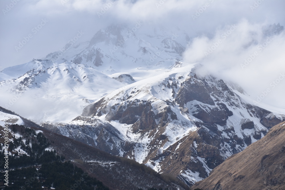Medium Shot of Mt Kazbek after a Snowstorm, Georgia