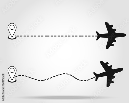 Set of airplane flight routes line path - isolated vector illustration