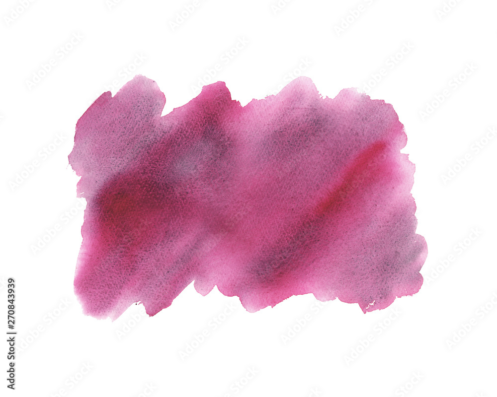 hand drawn watercolor bright textured pink stain isolated on white background.for decor, greeting card, invitation