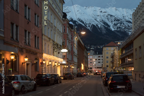 INNSBRUCK  AUSTRIA - CIRCA 2017  Street night view of the city circa 2017  in Innsbruck.