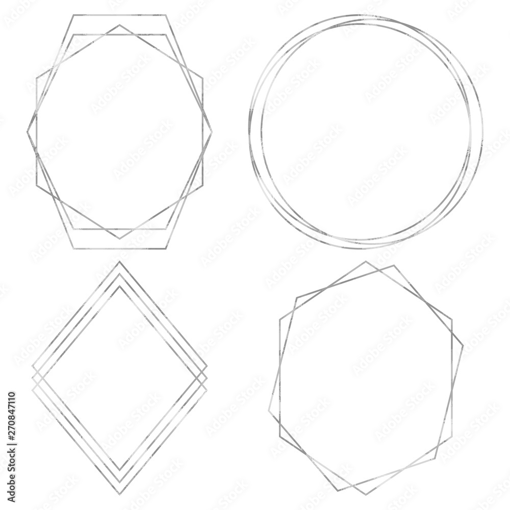 Geometric Polygonal Frames - Set of 4 trendy frames with copy space - obrazy, fototapety, plakaty 