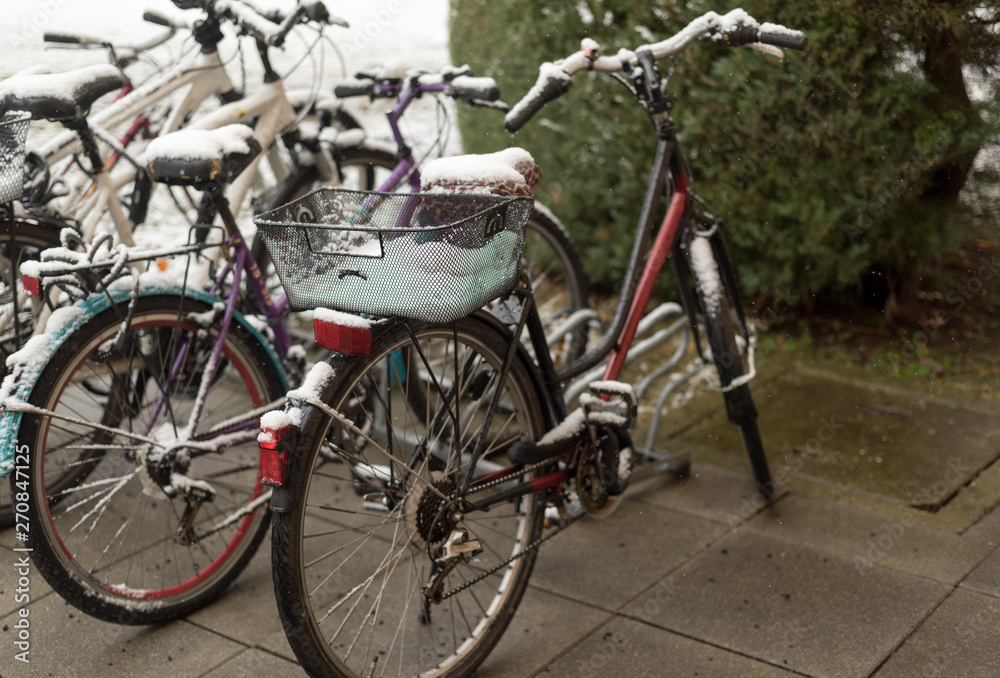 Bikes after a snowfall Bikes after a snowfall