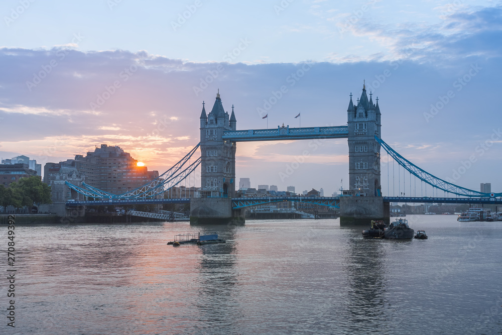 Tower Bridge in the sunrise time, London, England