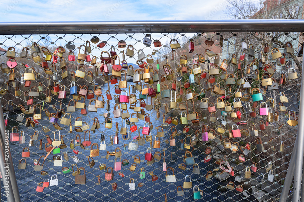 Decorative locks in a bridge of Graz, Austria.