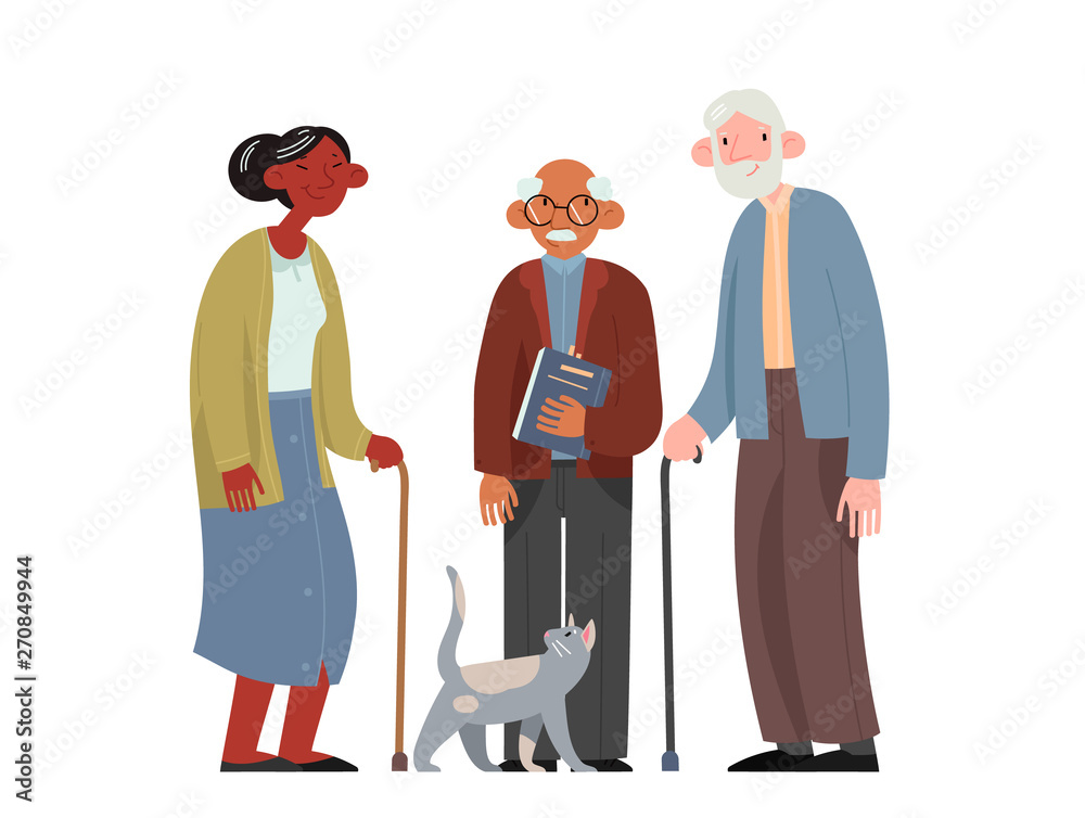 Happy elderly people. Old men and women. Flat cartoon vector illustration.  Stock Vector | Adobe Stock