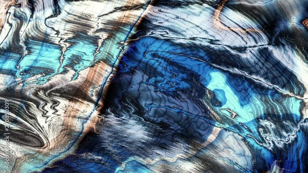 Moving irregular psychedelic waves. Blue moving marble texture. Abstract footage.