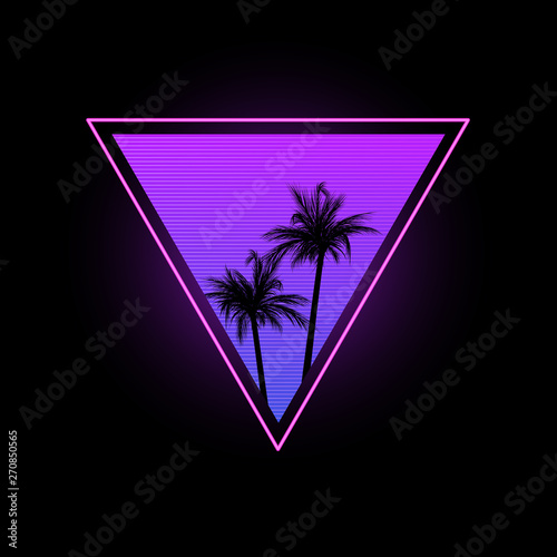 Triangle with palm trees in the style of the 1980s.