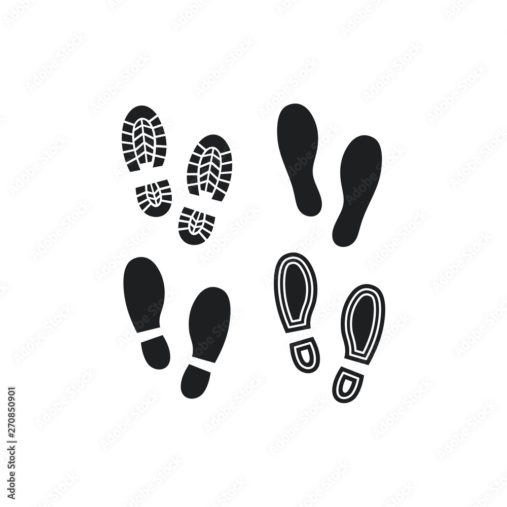 Shoes Footsteps set icon vector on white background Shoes Footsteps set icon vector on white background