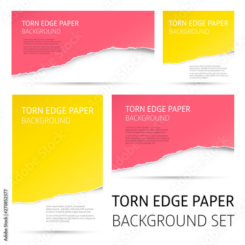 Torn edge paper background set. Colorful vector templates.