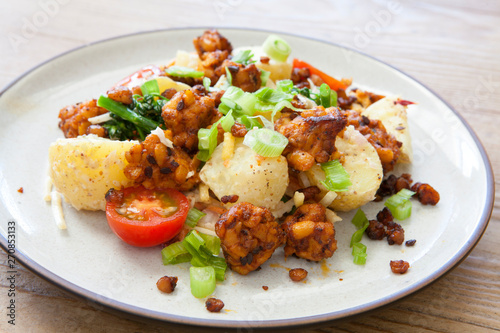 Vegan Potato Salad with Tempeh Bacon Bits and Tomatoes