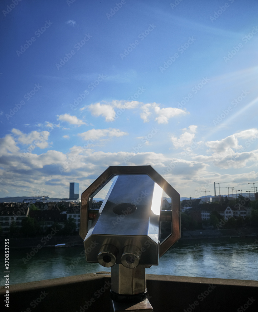 View of Basel in Switzerland during a warm spring morning from the riverside of the Rhein