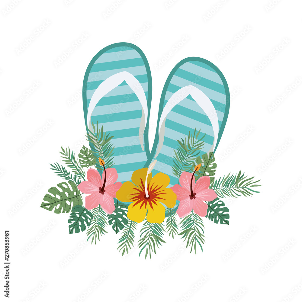 striped beach sandals on white background