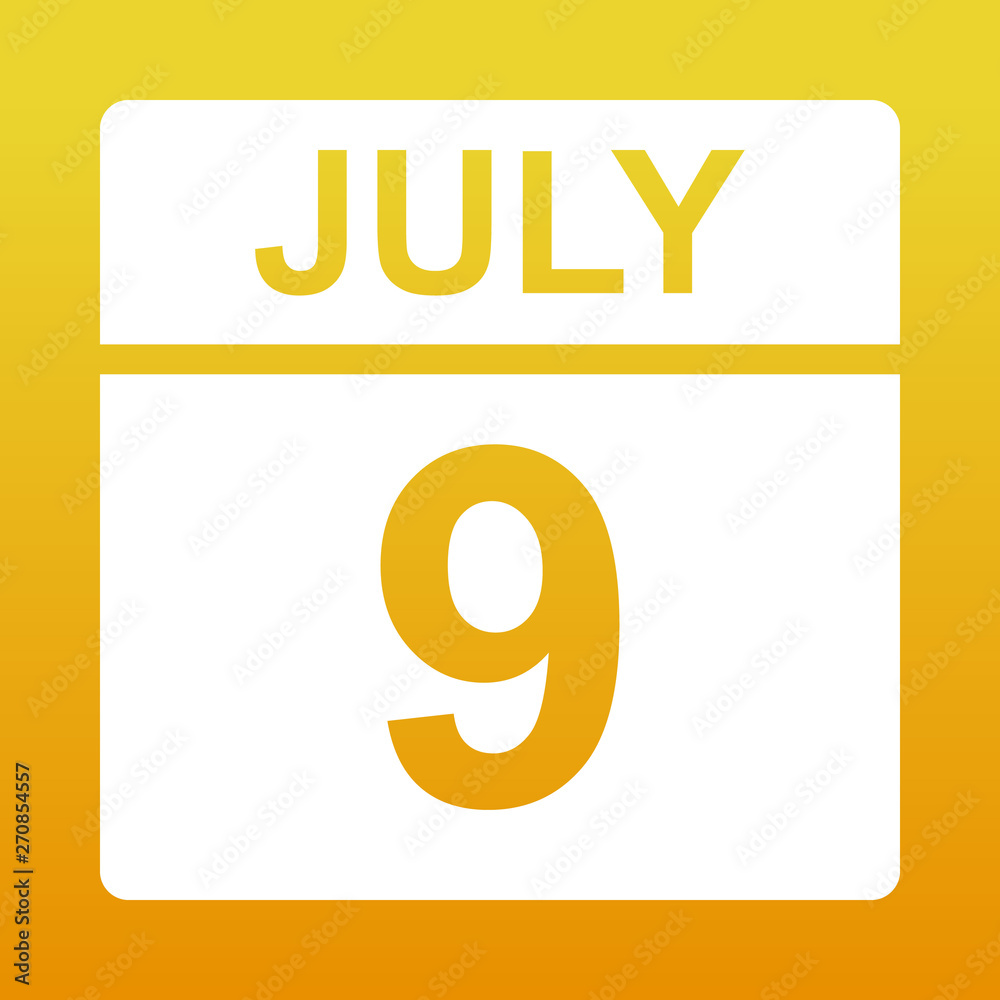 July 9. White calendar on a colored background. Day on the calendar. Illustration. July 9. White calendar on a colored background. Day on the calendar. Illustration.