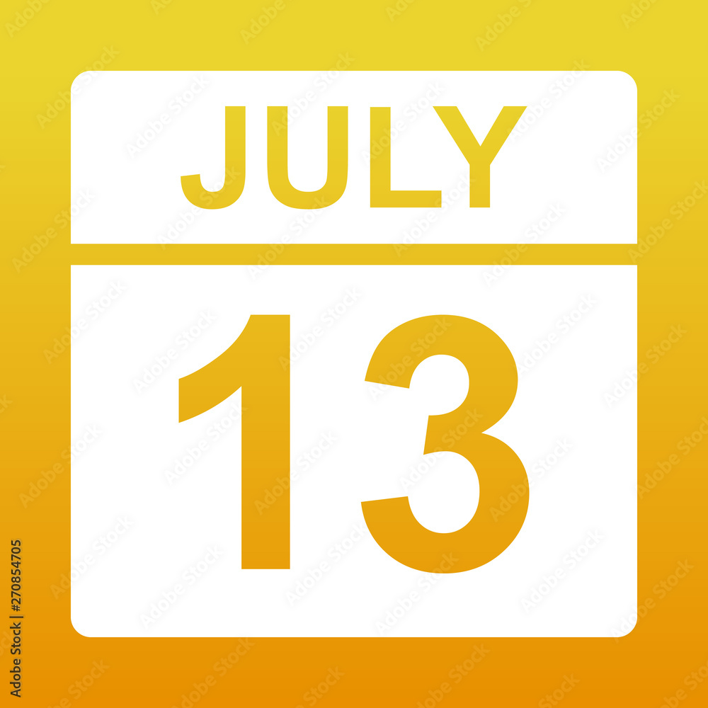 Fototapeta premium July 13. White calendar on a colored background. Day on the calendar. Illustration.