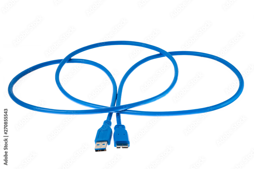 USB 3 Data & Power Cable isolated on White Background. Close up USB 3 Data & Power Cable isolated on White Background. Close up