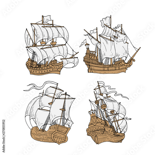 colorful line ships set collection